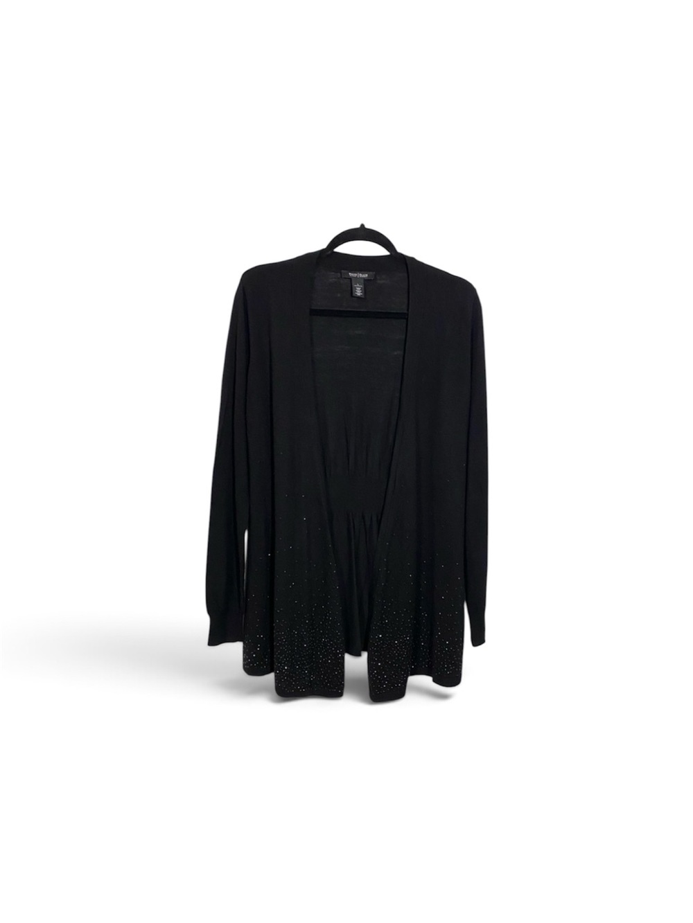 White House Black Market Black Open-Front Cardigan with Rhinestone Hem